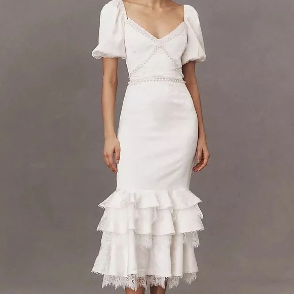 V. Chapman White Ruffled Midi Dress - Picture 1 of 4